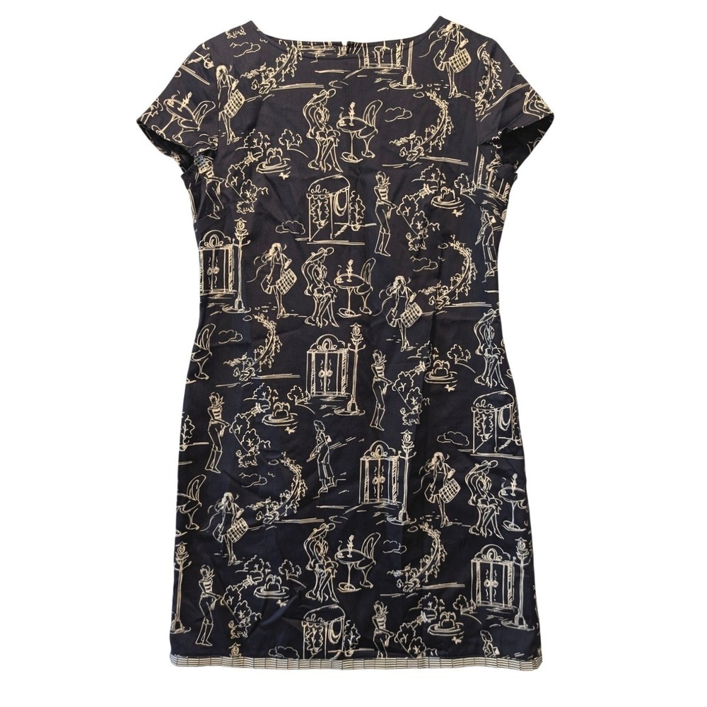 Talbots Petites Navy Parisian Novelty Print Cotton Sheath Dress Size 6P